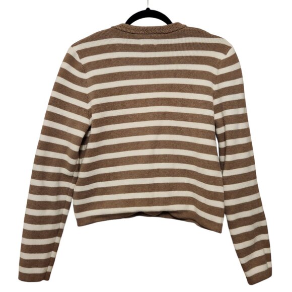J Crew Striped Cotton Cardigan Size S Taupe & White Knitted Cotton - Picture 2 of 8